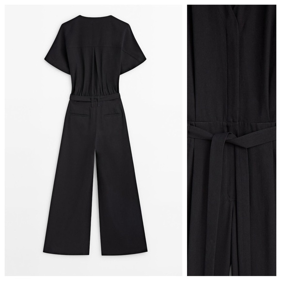 NWT. Massimo Dutti Black Flowing Jumpsuit with Darts and Tie Detail. Size M. - Picture 5 of 10